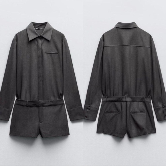 Dark grey Button-Up Shirt and Matching Shorts Set - Picture 14 of 15